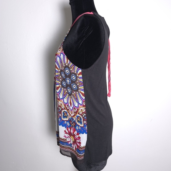Anthropologie One September Nala Beaded Print Halter Tank Top Black Pink XS - Picture 6 of 10
